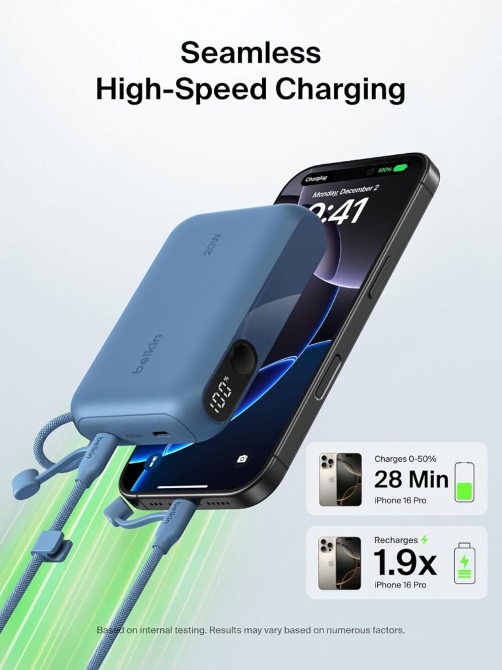 Belkin Slim 10,000mAh USB-C Portable Charger Power Bank - Blue - Picture 8 of 10